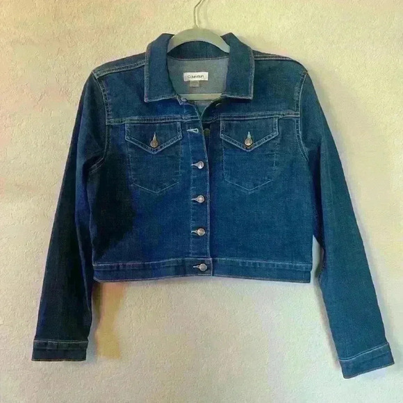 Calvin Klein Cropped Denim Jacket Women's size Medium - Picture 1 of 5